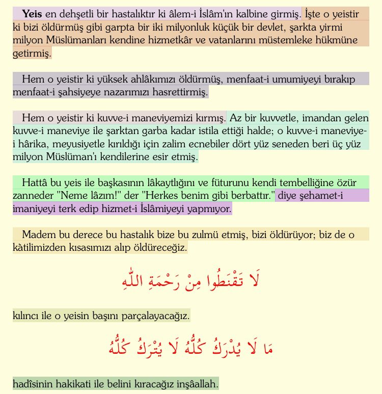 Yeis; 

Ümmetlerin , milletlerin "seretan" denilen en dehşetli bir hastalığıdır. 

•Bediüzzaman Said Nursi•