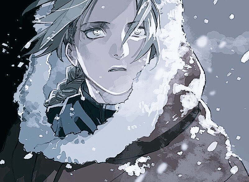 edward elric male focus 1boy solo looking up snowing braid snow  illustration images
