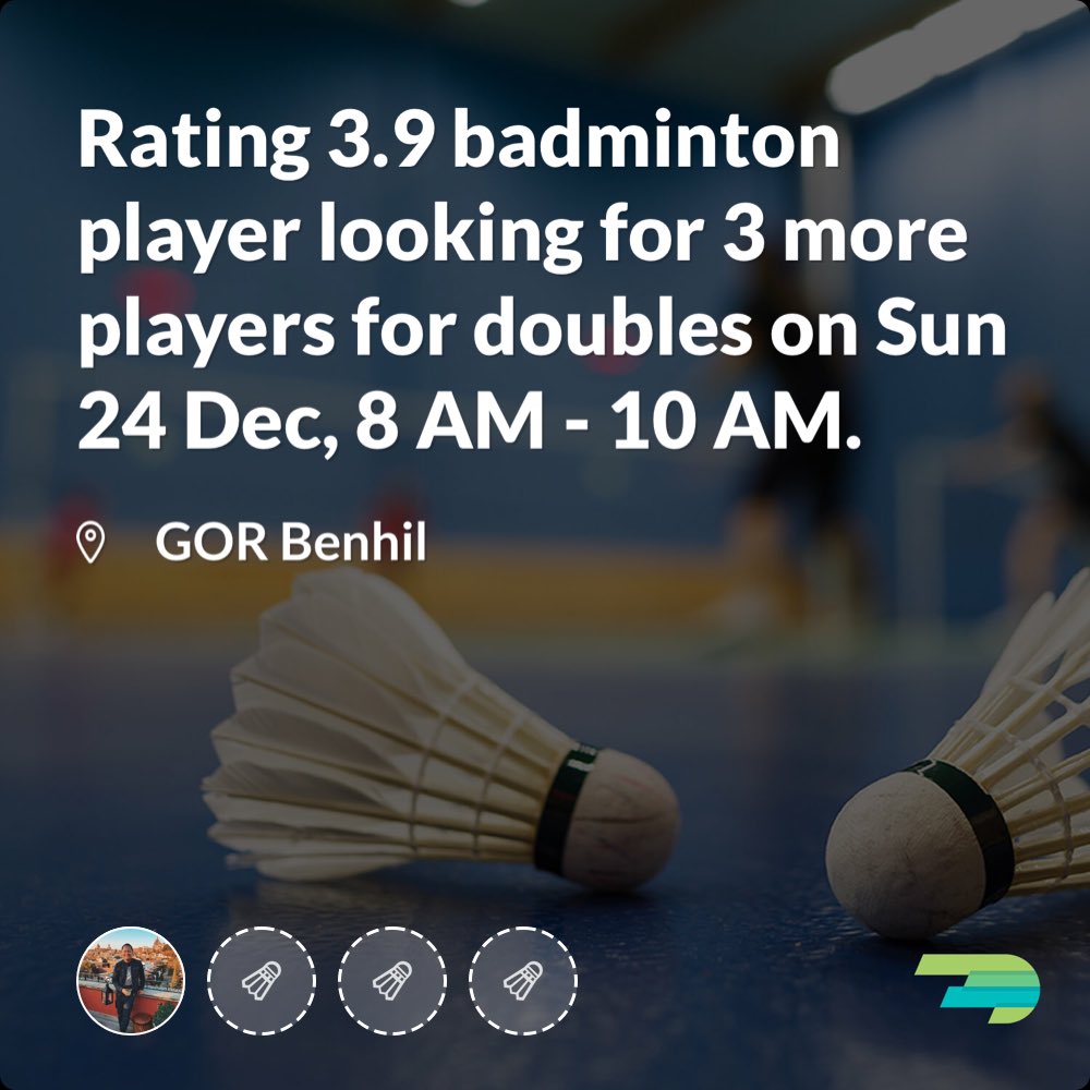 bowdat's tweet photo. looking for 3 more players for doubles on Sun 24 Dec, 8 AM - 10 AM.! Join me https://t.co/ciUjkZugkf @rovoapp https://t.co/N2LfqFc8Bl