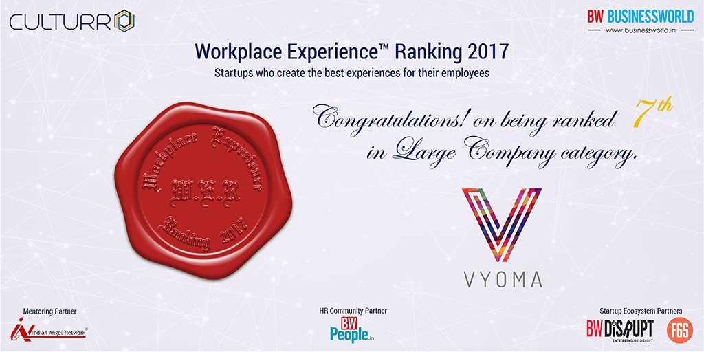 WER2O17's tweet photo. Congratulations to @vyoma_media on being ranked 7th in @WER2O17 Large company category @BWBusinessworld @BWPeopleIn @BwDisrupt 
@ianetwork @f6s  https://t.co/CokheKaX0s https://t.co/9qxGdL44ar