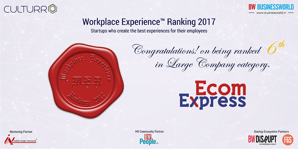 WER2O17's tweet photo. Congratulations to EcomExpress on being ranked 6th in @WER2O17 Large company category @BWBusinessworld @BWPeopleIn @BwDisrupt 
@ianetwork @f6s  https://t.co/CokheKaX0s https://t.co/68NpNvSiaE