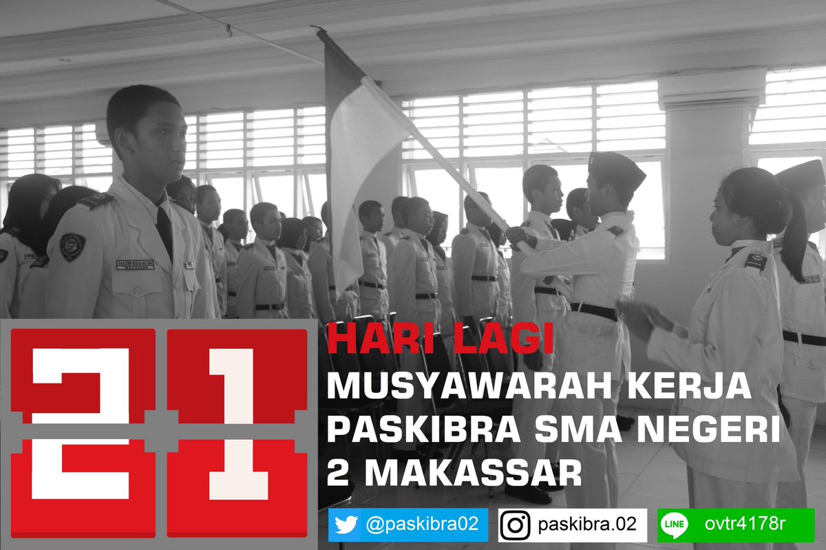 21 Hari Lagi menuju MUKPAS Periode 2016/2017
.
Ayo kakak-kakak dan adik-adik anggota Paskibra SMAN 2 Makassar persiapkan diri kalian!😁😊
------------------------------------
Sampai jumpa diawal tahun 2018✨
."Kebersamaan dan Siap Sedia Di Segala Situasi"