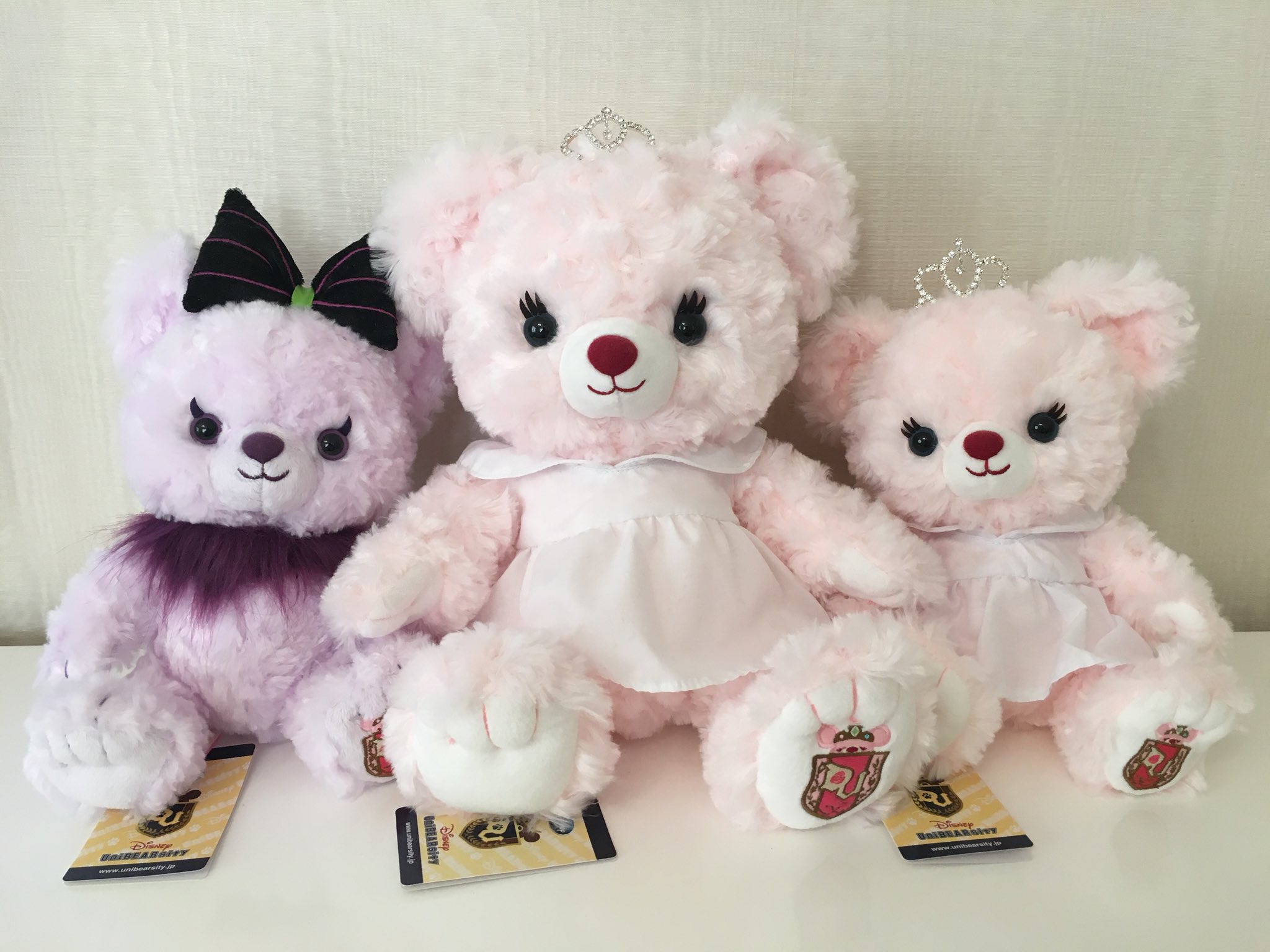 タグ付き ユニベア ローズローズ モーヴ オーロラ姫 マレフィセント オーロラ姫をイメージしたユニベア、ローズローズのぬいぐるみが