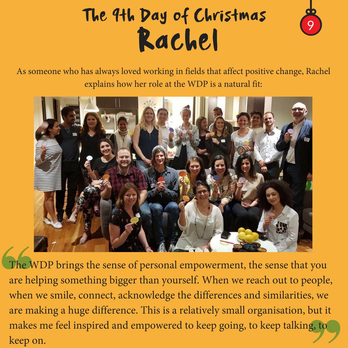 The 9th Day of Christmas is brought to you by Rachel, who explains the joy that her role as Melbourne Coordinator brings to her life and others. Read her full story: bit.ly/2BOyIFw