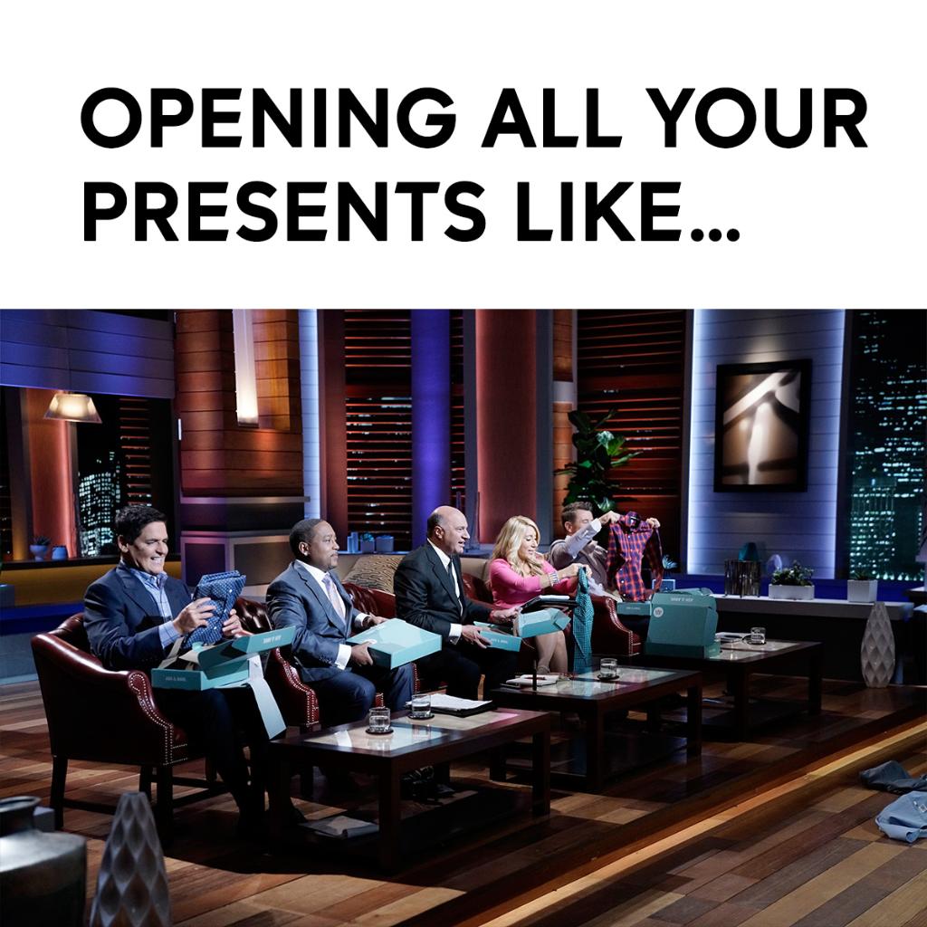 ABCSharkTank's tweet photo. We. Are. Ready. 🎉🎄🎁 #SharkTank https://t.co/o0NeTzbS1x