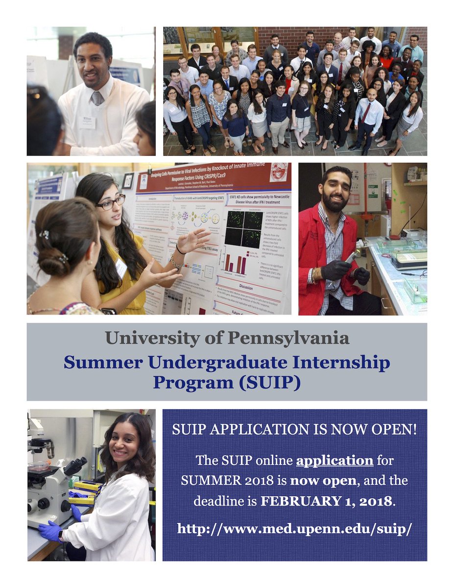 Looking for an opportunity to enhance your research experience in a supportive, inclusive, and welcoming environment? Consider applying to #PennSUIP18. To apply, please go to med.upenn.edu/suip/