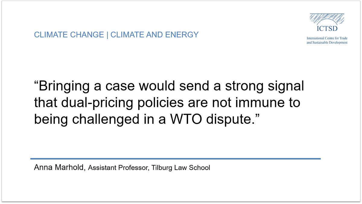 ICTSD's tweet photo. .@dr_marhold says #WTO members wishing to take action against dual-pricing policies maintained by other members could explore bringing a case to dispute settlement on the basis of specific provisions under the GATT) the ASCM &amp;/or the ADA: https://t.co/5LO2TemGlZ https://t.co/9wwNH5NFJC