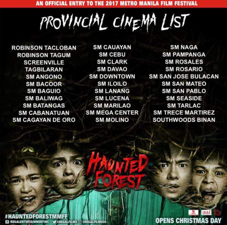 OfficialJaneSon's tweet photo. You can watch HauntedForest in the following cinemas listed below👇🏻
@RegalFilms
#HauntedForest3DaysToGo https://t.co/Y3A4DagfAN