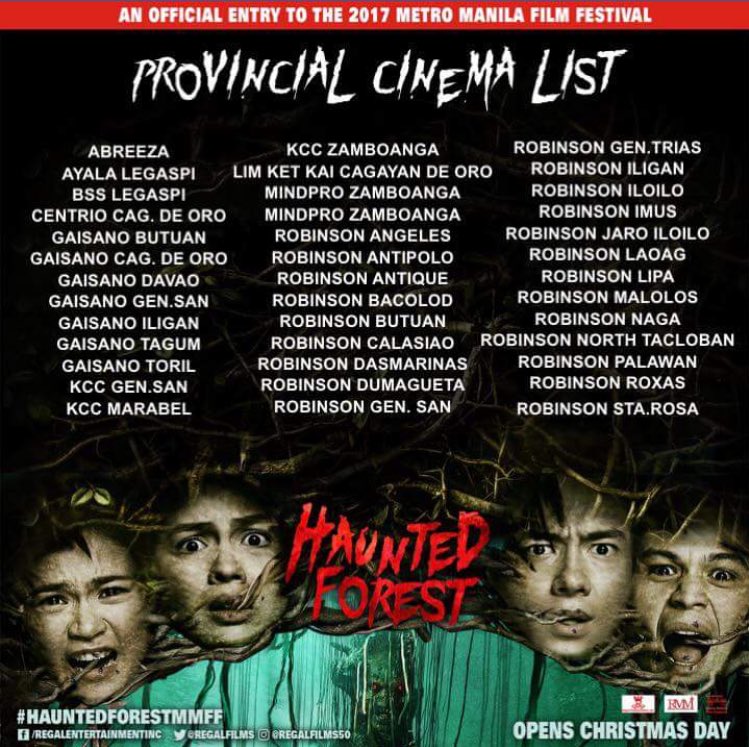 OfficialJaneSon's tweet photo. You can watch HauntedForest in the following cinemas listed below👇🏻
@RegalFilms
#HauntedForest3DaysToGo https://t.co/Y3A4DagfAN
