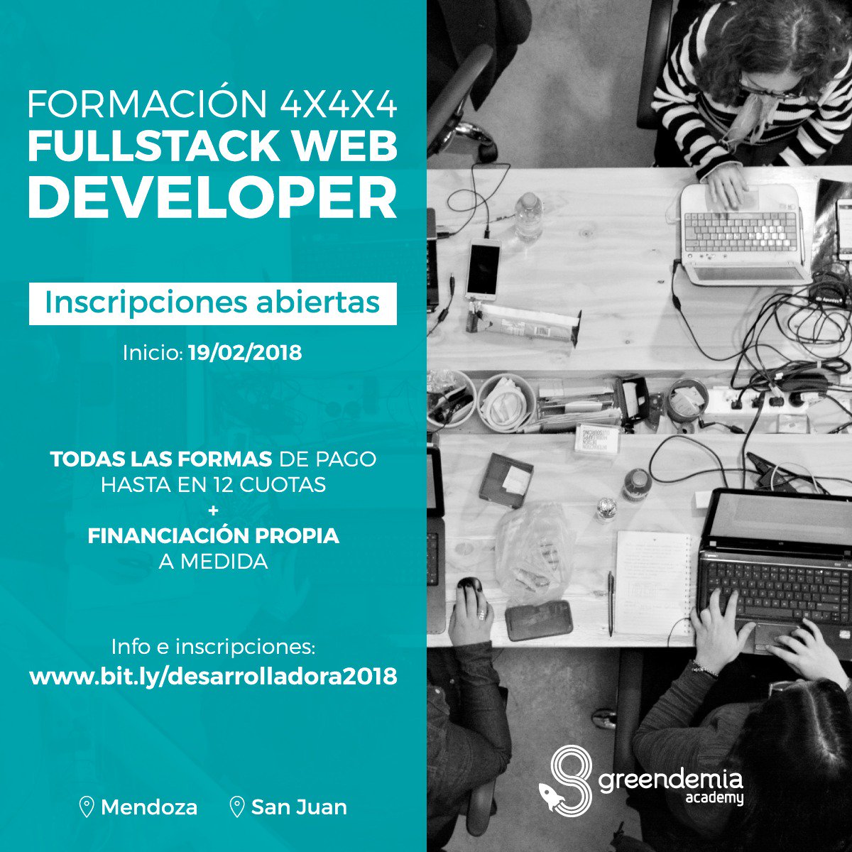 greendemia's tweet photo. Lanzamos el batch #2 de nuestra formación en Fullstack Web Developer, de #GreendemiaAcademy. Esta vez con el doble de cupos, nuevos contenidos, una provincia más (#SanJuan), pero con el mismo propósito: Empoderar mujeres en #Tecnologia 🚀--> https://t.co/LziWj1jAcv https://t.co/wFm6Ea5R2g
