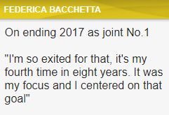 Federica Bacchetta on finishing 2017 as joint number one in the women's beach tennis world rankings