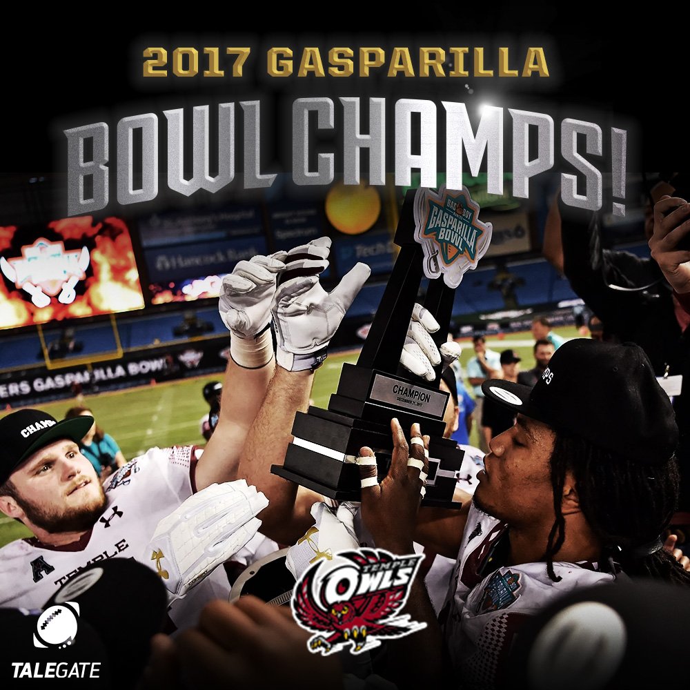 TalegateApp's tweet photo. Congrats to @Temple_FB on their @GasparillaBowl Championship! #TempleTUFF #InvadeTheBay https://t.co/0Bq7H1fvzh