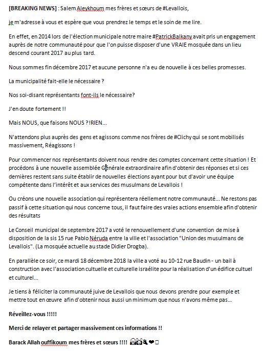 generation92300's tweet photo. Y'a t-il un problème avec la communauté #Musulmane de #Levallois ?! Une nouvelle #Mosquée avait été promise en 2014 par #PatrickBalkany mais toujours rien.. par contre les autres communautés déjà bien lotis bénéficie d'une meilleure attention semble t-il #Inégalité #Injustice👏😉 https://t.co/he6e0mzIiv