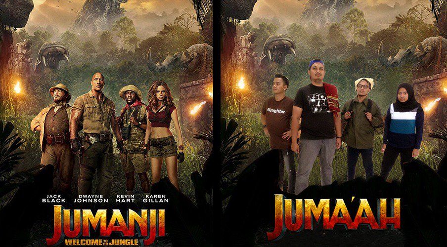 MGT_RADIO's tweet photo. Film Jumanji kembali lagi setelah 22 tahun lamanya, dan sekuelnya Jumanji : Welcome to the Jungle wajib di tonton. kita tim MGTradio mah wajib kerja sampe 'Juma'ah' : Welcome to the Weekend. https://t.co/K3m04dqetd