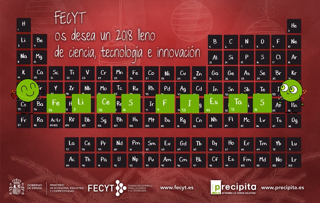 FECYT_Ciencia's tweet photo. 🎄Desde FECYT os deseamos una muy #FelizNavidad y un #Próspero2018 lleno de ciencia y tecnología. https://t.co/OiWVxQOaDk