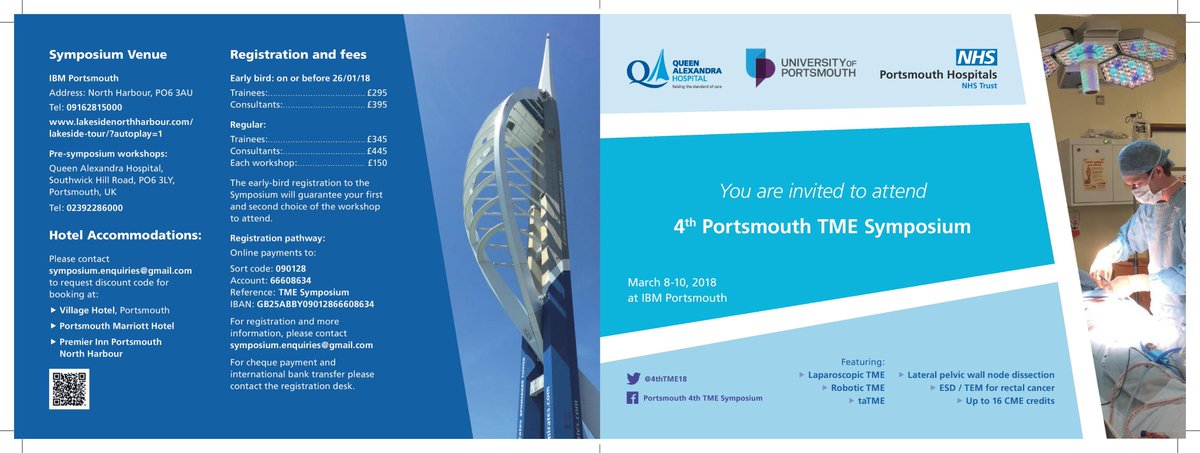 Dukes_Club's tweet photo. Queen Alexandra Hospital are holding the 4th Portsmouth TME Symposium and are inviting everyone to join. Dukes's Club member are offered a discount for the registration fees. Date 8-10 March. @ACPGBI @ASiTofficial #colorectalcancer https://t.co/jovORhVDq5