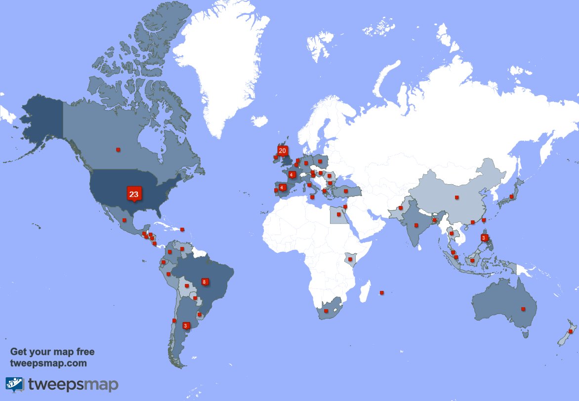 OhMyGreywebsite's tweet photo. My followers live in 56 countries: USA(22%), UK.(19%)... https://t.co/dYudty8hY7 Get your free map! https://t.co/Y6naA0Lv0M