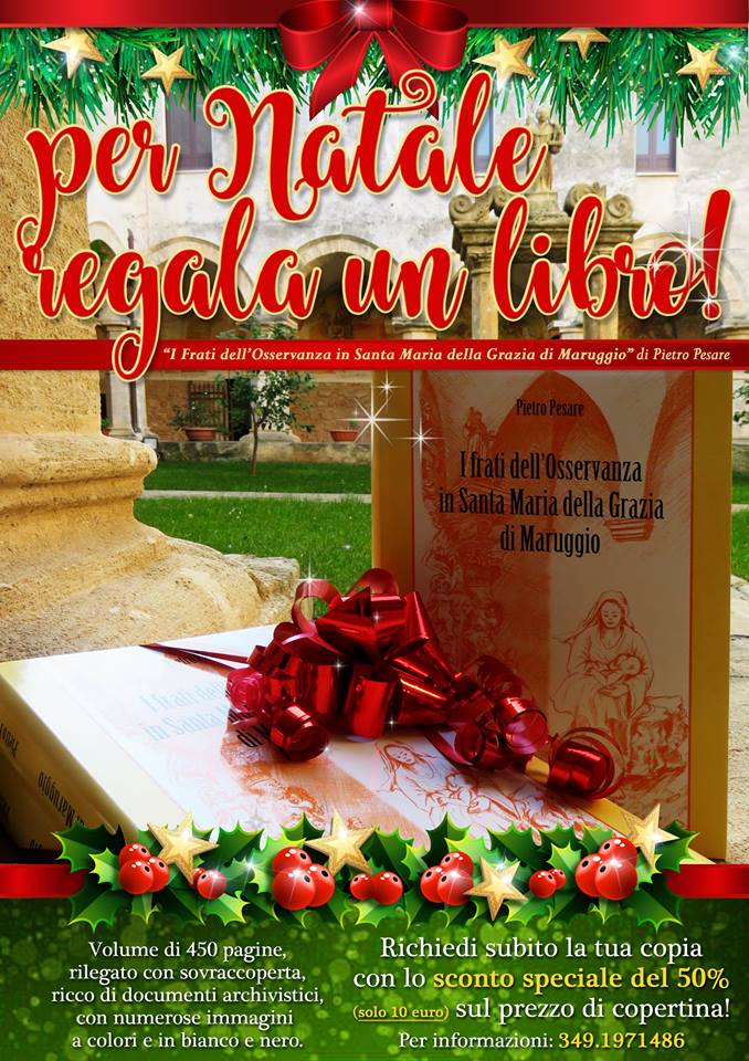 Infomaruggio's tweet photo. Se non avete ancora deciso cosa regalare (o regalarvi) per questo Natale, vi consigliamo il libro: “I Frati dell’Osservanza in Santa Maria della Grazia di Maruggio”, scritto da Don Pietro Pesare, già parroco del paese.
#Maruggio #Natale #Regali https://t.co/ealisQkrtu