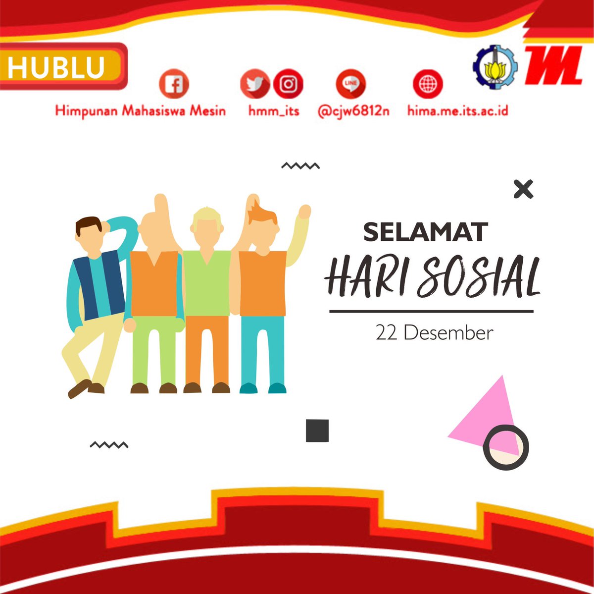 [SELAMAT HARI SOSIAL]

Mengapa Hari Sosial dikatakan sebagai hari nasional? 
Ya, karena negara kita sangat peduli dengan “sosial”.

-Departemen Hubungan Luar Himpunan Mahasiswa Mesin FTI-ITS 2017/2018-