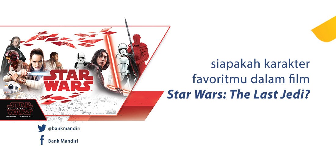 bankmandiri's tweet photo. Cara ikutannya gampang, cukup pilih siapa karakter favorit kamu dari karakter Star Wars pada gambar dengan cara,

1. Tweet nama karakter beserta emoji yang menurut kamu menggambarkan karakter tersebut.
2. Mention @bankmandiri dan sertakan hashtag #mandiriemoney https://t.co/PM4oNI5UTo