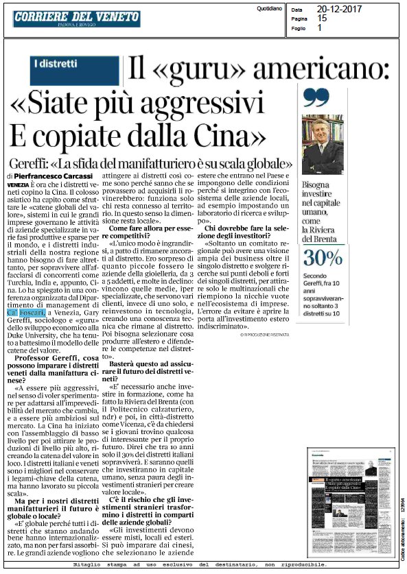 ManagementUnive's tweet photo. Intervista sul @corriereveneto @GaryGereffi durante iBEGIN 2017 conference organizzata da @Alessandra____P "Siate più aggressivi e copiate dalla Cina" di Pierfrancesco Carcassi https://t.co/O2JWB3nWUg