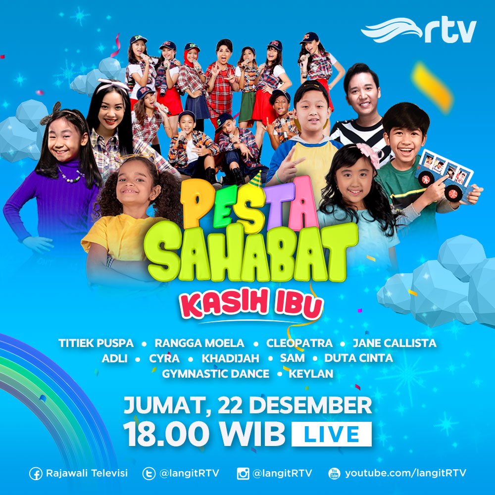 langitRTV's tweet photo. Tontonan berkualitas, spesial di hari ibu sebentar lagi udah mau mulai lohh.. Don't miss it peeps! 

PESTA SAHABAT 'Kasih Ibu' hari ini pkl 18.00 WIB, LIVE di RTV https://t.co/1avP29pIek