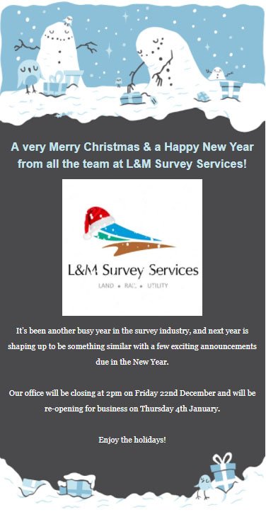 All of the team at L&amp;M Surveys would like to wish our clients, suppliers, partners &amp; friends a very Merry Christmas and a very successful New Year when it comes round.

Enjoy the festive season! 🎅 #fridayfeeling #christmas #festiveseason