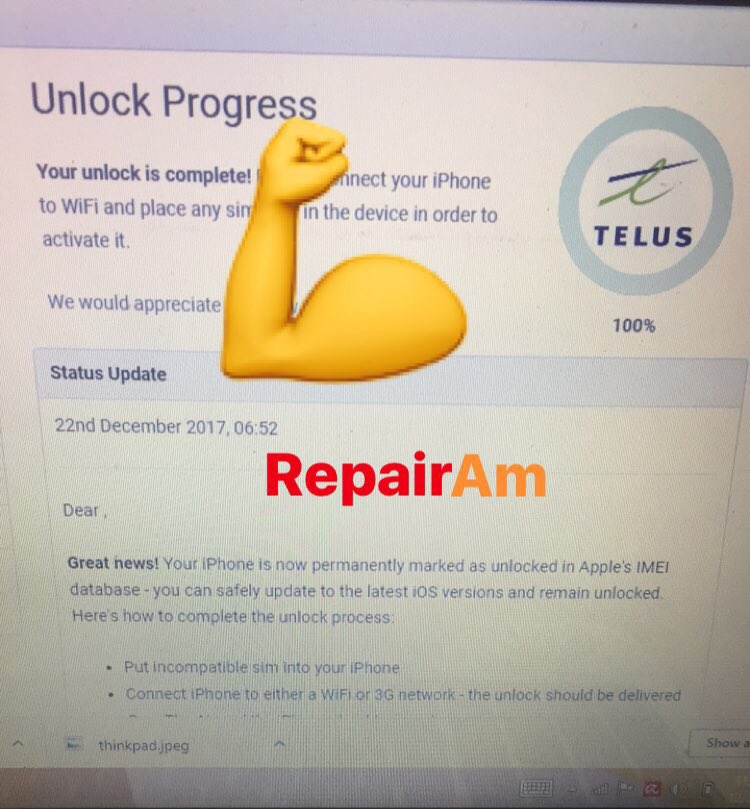 RepairAm's tweet photo. IPhone 6 Network Unlock Completed #TelusCanada #NetworkUnlock #Iphone #RepairAm https://t.co/Ha6RKzamdo