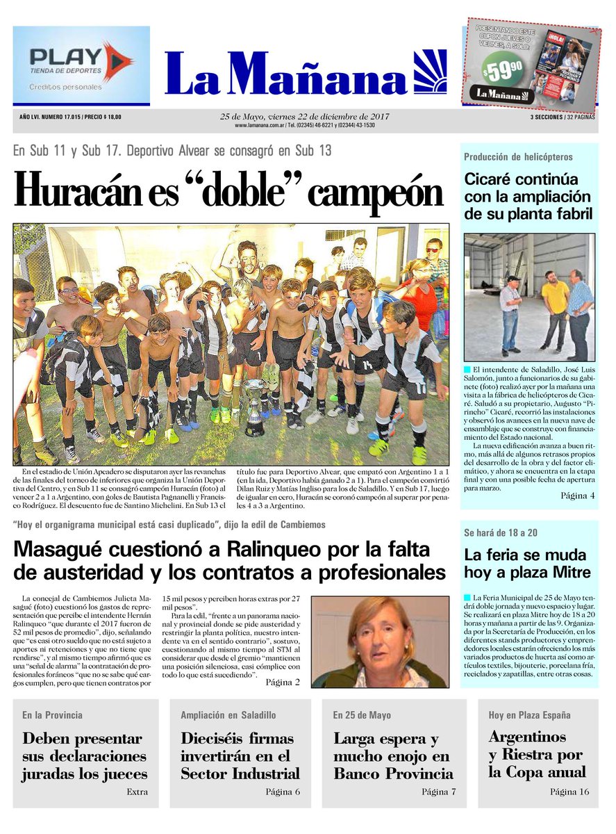 andresaaalvarez's tweet photo. #BuenViernes #LaMañana #tapa @dialogosenweb @RiestraNoticias @AgenciaDib @MuniSaladillo @ComunidadMitre @Cambiemos25 @hernanralinqueo @revistalatecla @Laseptimaweb @SeptimaInf @infobae @LaProvinciaBsAs @RiestraCa @ClubArgentinos @Cicare_sa https://t.co/TMl08QOSOA