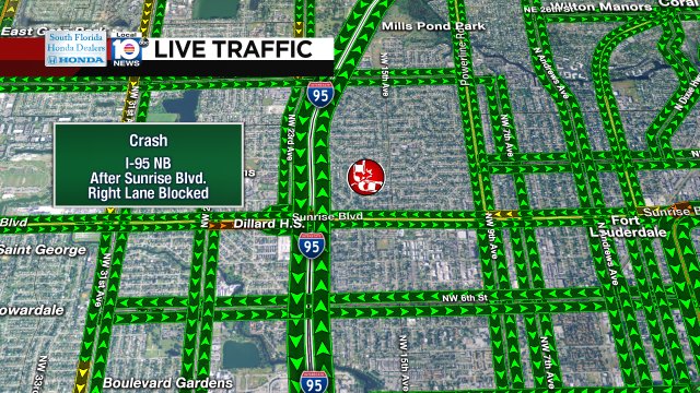 CRASH: I-95 NB after Sunrise Blvd. A right lane is blocked. #TRAFFIC https://t.co/5DNWKMNS9z