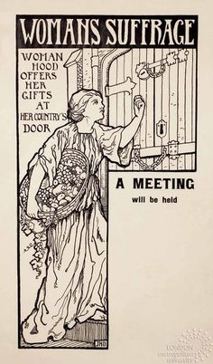 Rosball's tweet photo. #SuffrageAdvent No.22: It's my birthday! Who's that knocking at my door? Its womanhood(!) with her gifts of course! 
'A MEETING will be held' 
(at my birthday party for awesome feminists) https://t.co/BLdQ13oVoL