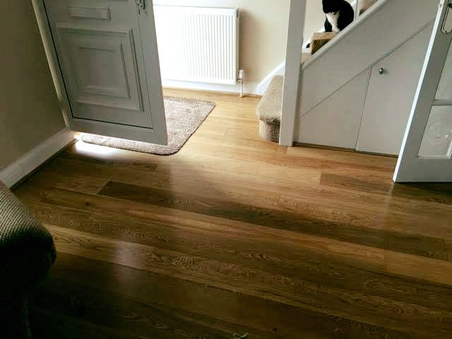 Caledonian Rustic Oak Lacquered, Fitted on underlay and finished with ramps, scotias and pipe covers.  01376 561894 #flooring #colchester