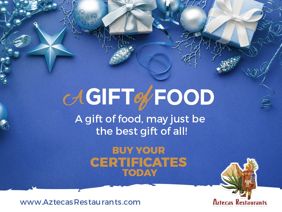 LosAztecasPA's tweet photo. It's the most wonderful time of the year! Give your love ones the best gift of all, the gift of food! #holidayseason #giftcertificates https://t.co/7UuwXIMimg
