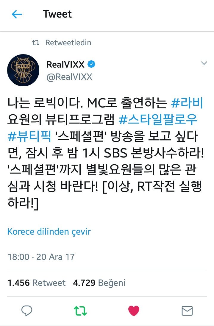VixxTurkeyy's tweet photo. [171220] Rovix Twitter 

Ben Rovix. Ajan #Ravi'yi MC olarak görmek istiyorsanız güzellik programı #StyleFollow #BeautyPick 'Special Corner' SBS'de, 1'deki yayını kaçırmayın! Umarım STARLIGHT Ajanlar çokça ilgiyle izlerler! 

#VIXX #빅스 #라비 https://t.co/sOLJJthUoy