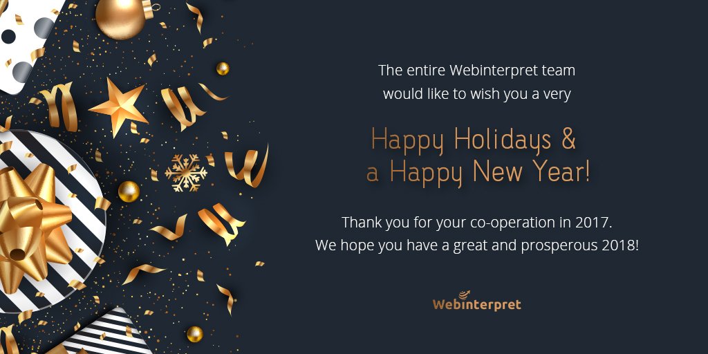 WebInterpret_En's tweet photo. Season's greetings to all our customers, team members and partners.
Wishing you all the joys of the season and happiness throughout the coming year.
#SeasonsGreetings #Webinterpret #Happiness https://t.co/kczXDm19dv