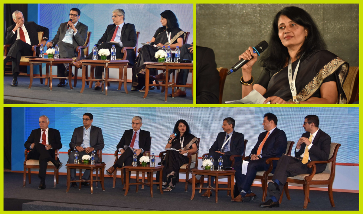 SwissRe's tweet photo. Kalpana Sampat, CEO - Swiss Re India Branch, drove a discussion on Impact of #Disruptive #Technologies in #Insurance at #ETInsurance Summit 2017. Panelists discussed applications of #InternetOfThings #MachineLearning #Blockchain in Insurance, #Reinsurance @ET_Edge #insurtech https://t.co/JAdThmVoZB