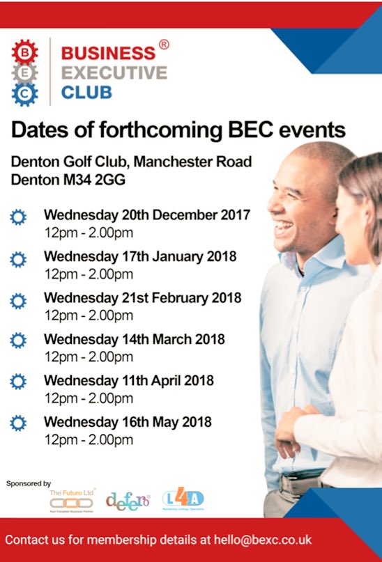 BusExecClub's tweet photo. #BEXC17 would like to wish you all a Merry Xmas & Best Wishes for the New Year. See you all at the Jan event on 17 Jan 2018 book https://t.co/AWgkvtFQq7 @Tameside_Hour @TamesideRT https://t.co/Q3PSLL3Fq2