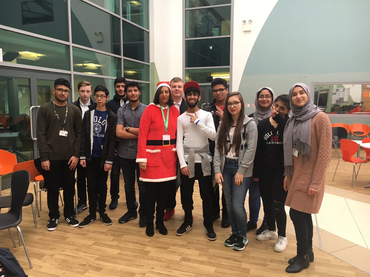 seniorstudentLT's tweet photo. After some last few donations the total has come to £1,208.12. Thanks again to everyone who contributed!  And as promised Ms Hashmi dressed as Santa 😊 @Ba1Hashmi @bradfordacademy @TheBHF https://t.co/sr9FWgfLPi