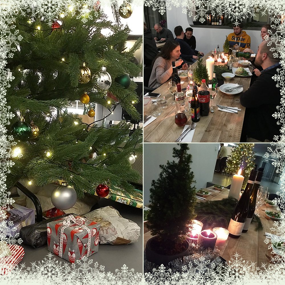 pier2port's tweet photo. Zur diesjährigen Weihnachtsfeier verwandelten wir unser neues Büro in eine Winterlandschaft &amp; genossen den Abend zusammen bei gutem Essen und Wichtelgeschenken 🥂❄️🎅🎁 https://t.co/MrE30yZFpY