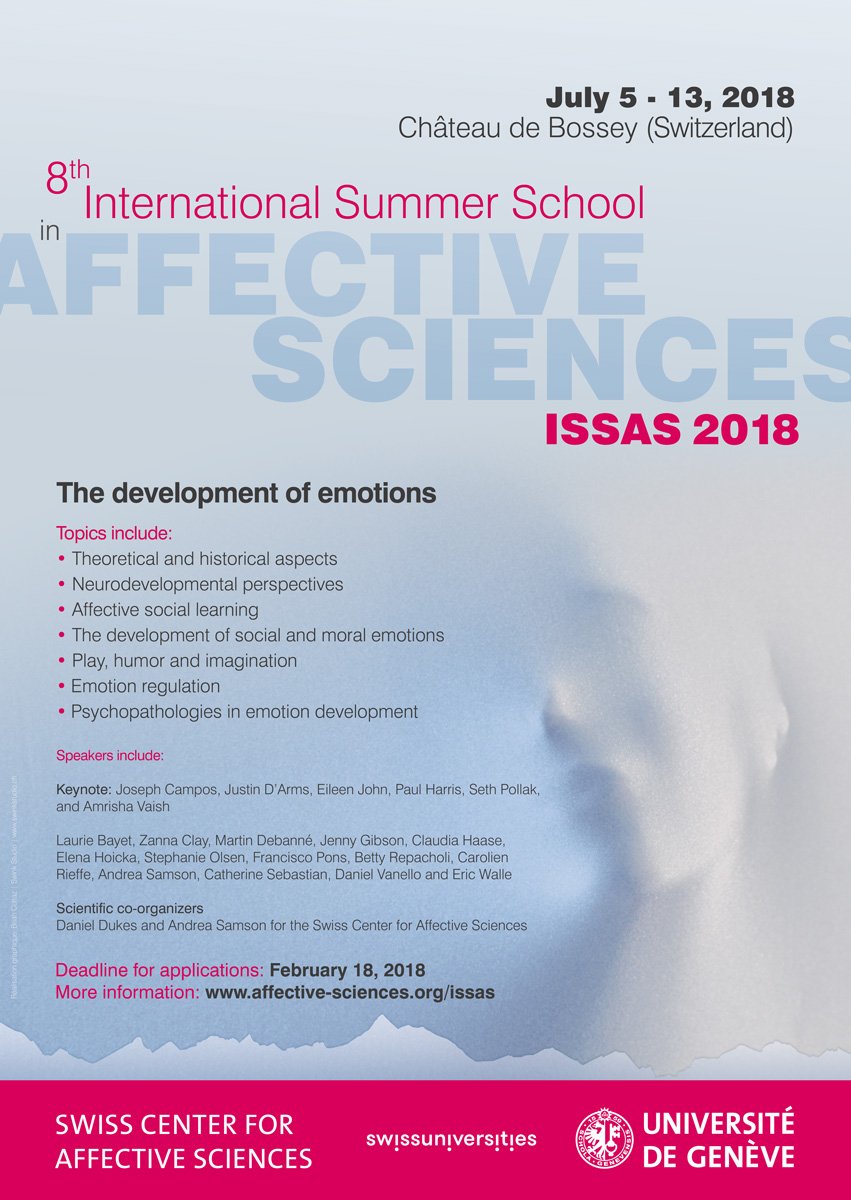CISA_UNIGE's tweet image. International Summer School in #AffectiveScience,. The development of #emotions. July 5-13, 2018. Application February 18, 2018