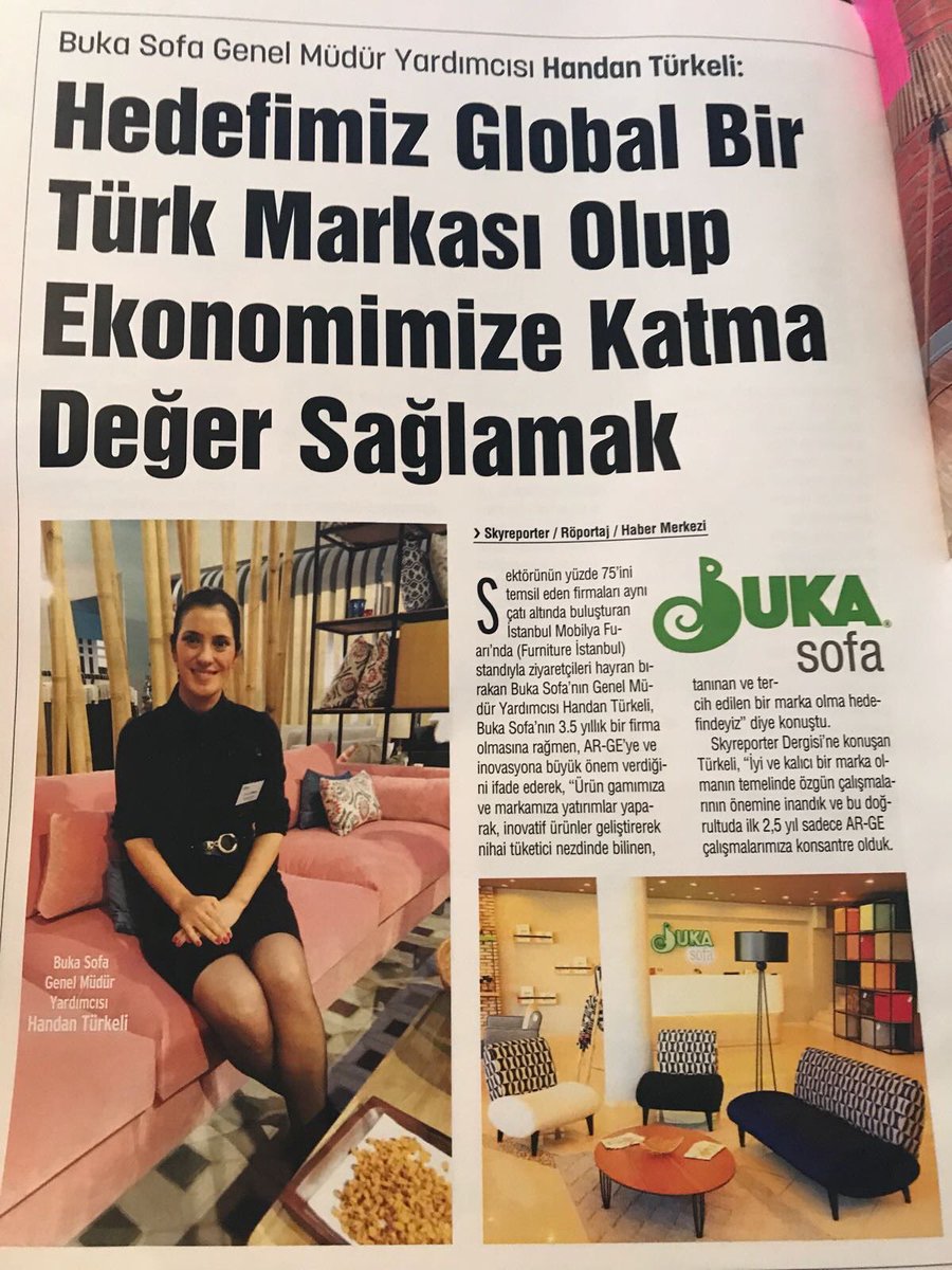 mobilyabakisi's tweet photo. @BukaSofa Genel Müdürü Gamze Stöger ve Genel Müdür Yardımcısı Handan Türkeli verdikleri özel röportajlar ile bu ay #Skyreporter Dergisi’nde yer aldı.
#bukasofa
#bideğişikmobilya https://t.co/TafCiIXh9d