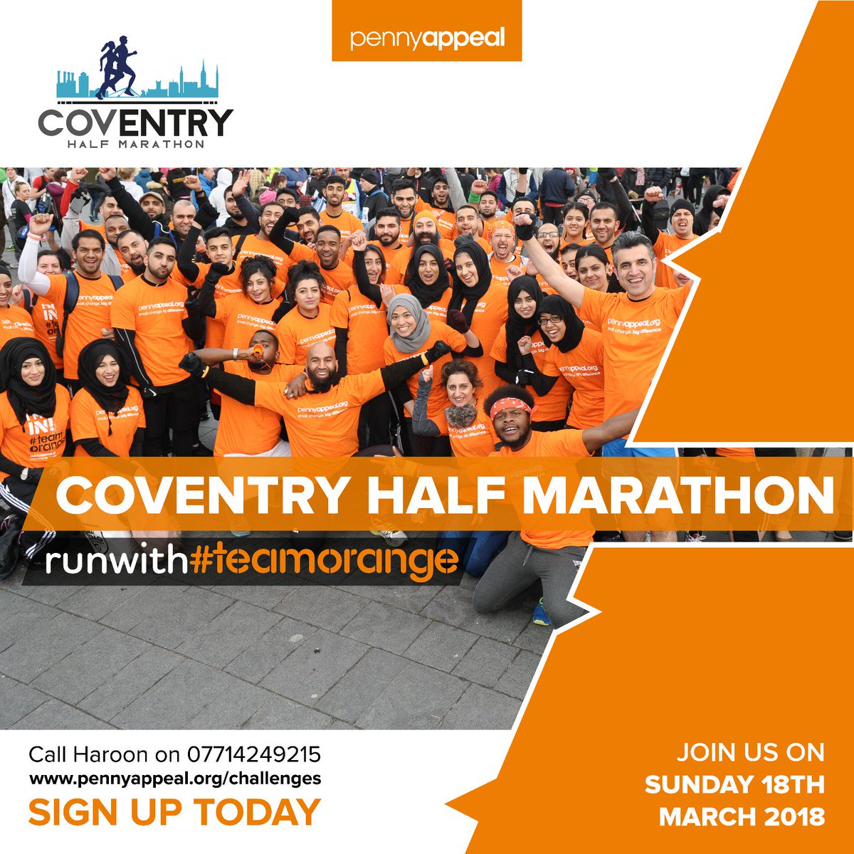 Haroon_Mota's tweet photo. FREE entry in to the @coventryhalf Marathon

Do something AMAZING: Walk, jog or run 13.1 miles with @PennyAppeal #TeamOrange. 

Sun 18 March 
Min sponsorship £100

Book your FREE place NOW: https://t.co/wbBs3baols
#ThisIsCoventry Who's IN!? 🏃🏃🏃 https://t.co/yvfpHxNq8E