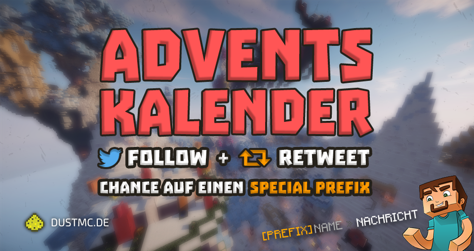 🎄 Adventskalender Tag 22 🎄

Heute könnt ihr wieder etwas außergewöhnlicheres Gewinnen: einen Christmas-Special Prefix 🎅🏽

✅ Retweeten + Folgen
✅ Ende: Sonntag 12:00 Uhr

Viel Glück an alle Teilnehmer! 😊

➡️ IP: dustmc.de

Weitere Infos:
dustmc.de/forum/forums/t…