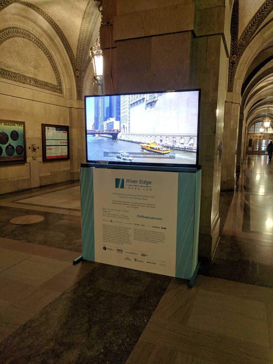 ChicagoDPD's tweet photo. Now in the lobby of City Hall: The #ChiRiverLab traveling exhibit. It will remain open here and at its main location at 72 E. Randolph St. through Jan. 8. Tell us what resonates with you at https://t.co/1FCrNzETzV. https://t.co/hgG9v00VD0