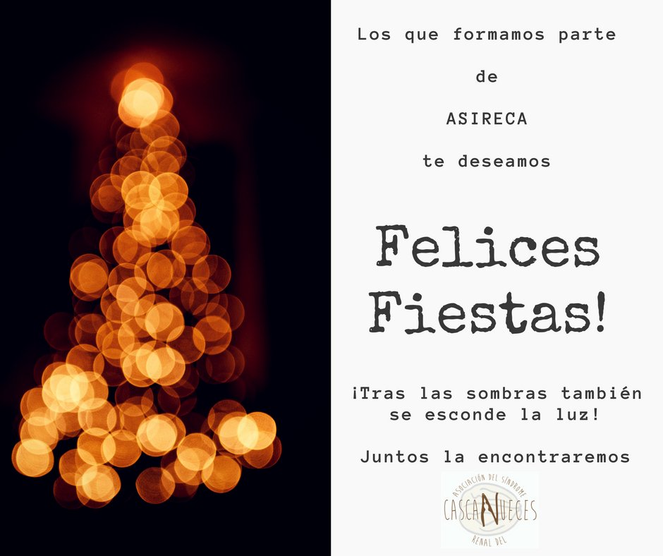 asireca's tweet photo. Desde Asireca os deseamos a todas y a todos unas felices fiestas y un próspero 2018
#sindromerenaldelcascanueces #nutcrackersyndrome
#yositecreo #siqueduele #feder #federaciondeenfermedadesraras #asireca
#Lafaltadepruebasnoespruebadeausencia https://t.co/N75FGXWXDJ