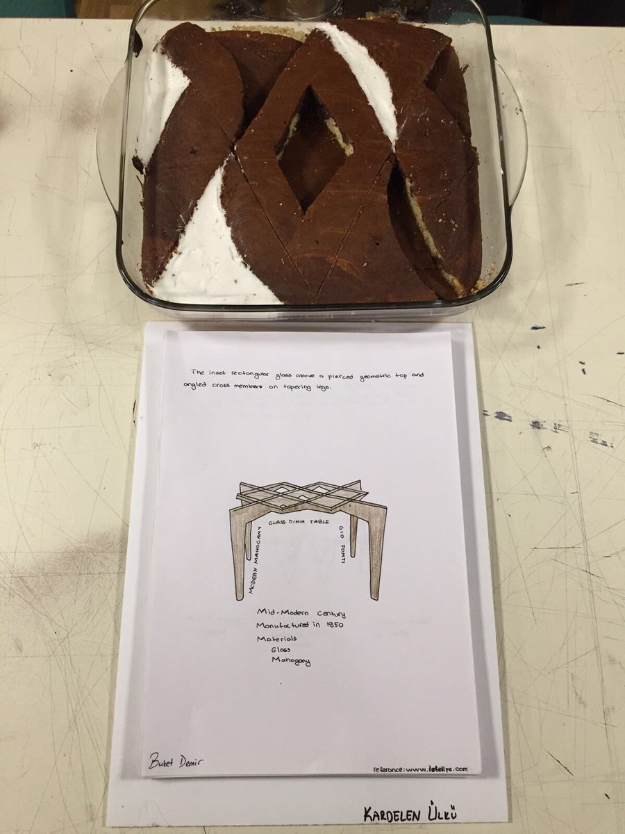ccemalcobanoglu's tweet photo. Kadir Has basic designda ekstra iş olarak dönem boyunca master mimarların yapı/mobilya çizimleri yapıldı; finalinde de onlardan esinlenip pastalar yapıldı. Sabah sabah 15 tane pasta yedim, fenayım 😬 https://t.co/jbbDjKIKfb