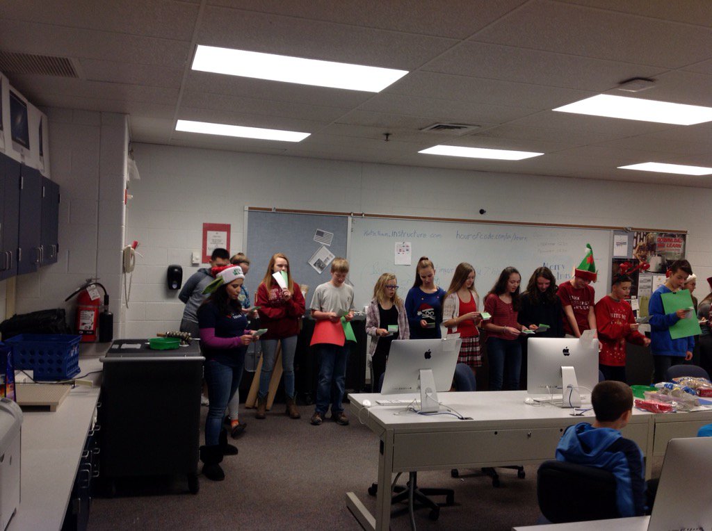 KutztownAMS's tweet photo. Eighth grade foreign language students perform Christmas carols for classmates today. Merry Christmas! #KASDPride https://t.co/MpNvr9UMpC
