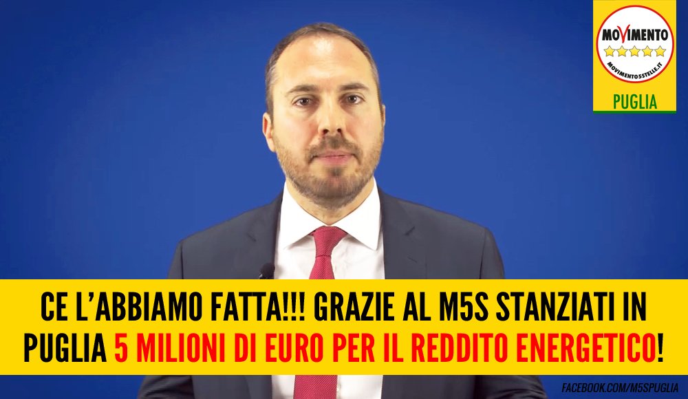 *GRANDE VITTORIA DEL M5S* STANZIATI 5 MILIONI PER IL #REDDITOENERGETICO IN PUGLIA!!! [VIDEO]=>goo.gl/o5QkQ2