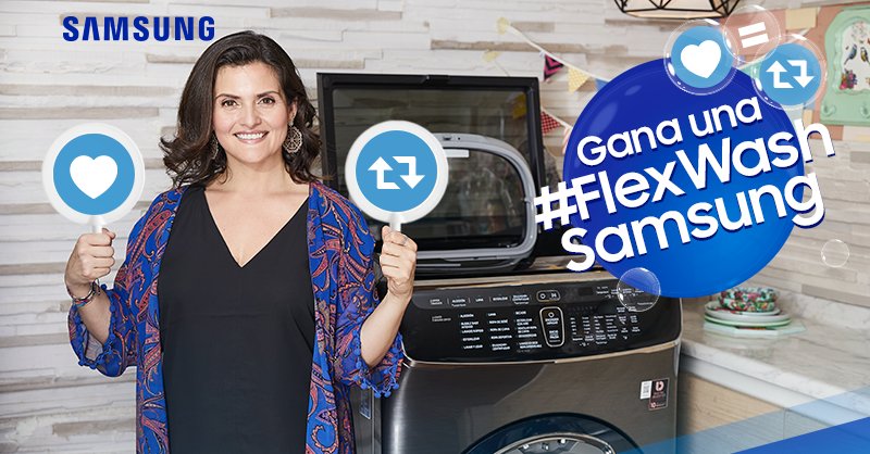 ¡Haz doble esfuerzo y gana la nueva Samsung #FlexWash, dos lavadoras en una! Para esto logremos la misma cantidad de RT y ❤️ en este Tweet y sortearemos este increíble premio entre todos los que participen.