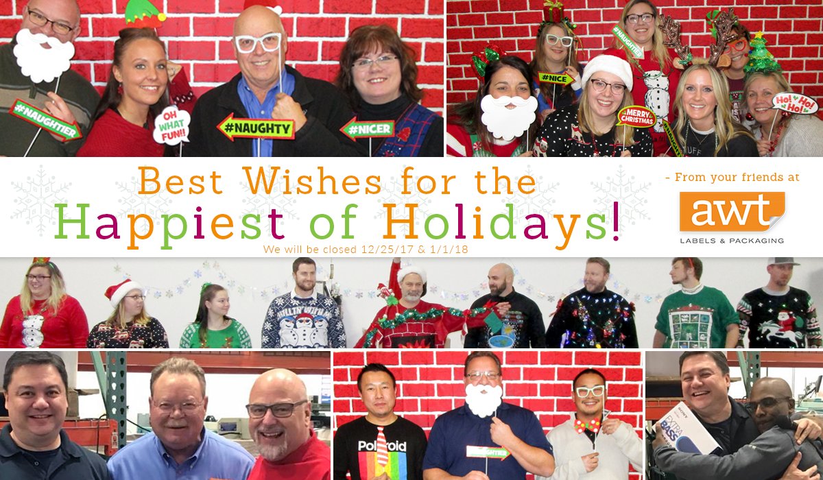 AwtLabels's tweet photo. Best wishes for the happiest of holidays! - From your friends at @AwtLabels Please note that AWT will be closed 12/25 &amp; 1/1 https://t.co/XZWEcN2OFS